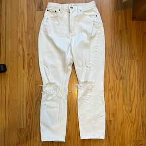 Abercrombie The Mom High Rise Curve Love White Ripped Jeans